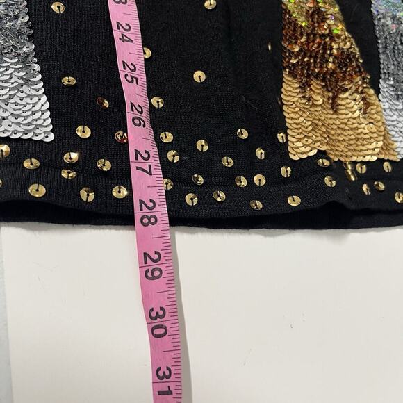 The Quacker Factory Sequin Sweater 1X Black Gold Sparkle Christmas Tree Festive - Picture 12 of 12